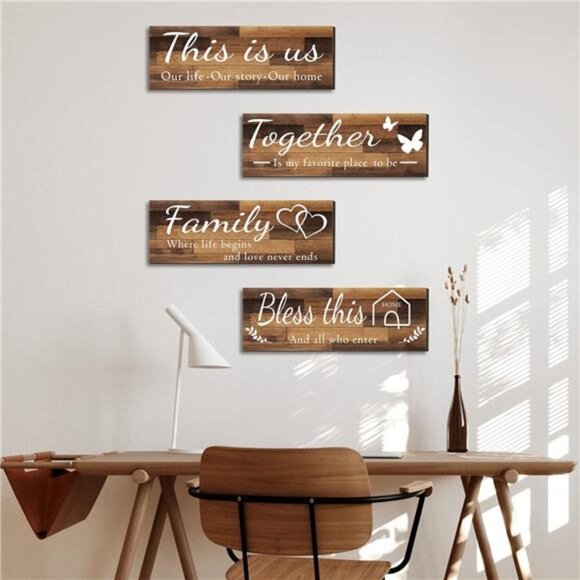 4 Pieces Home Wall Signs, THIS IS US/TOGETHER/BLESS THIS HOME/FAMILY Wall Decor - Picture 3 of 7